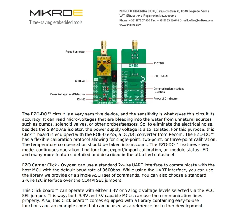 MIKROE-6010 EZO Carrier Click - أدوات تطوير مستشعر الأكسجين متعددة الوظائف