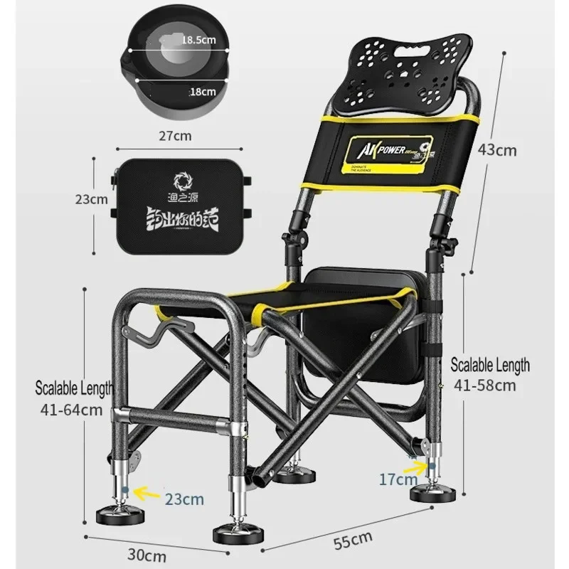 

Outdoor Fishing Chair Fishing Tackle Seating Fishing Stool Multi-functional Durable Adjustable Comfortable Aluminum Alloy Chair