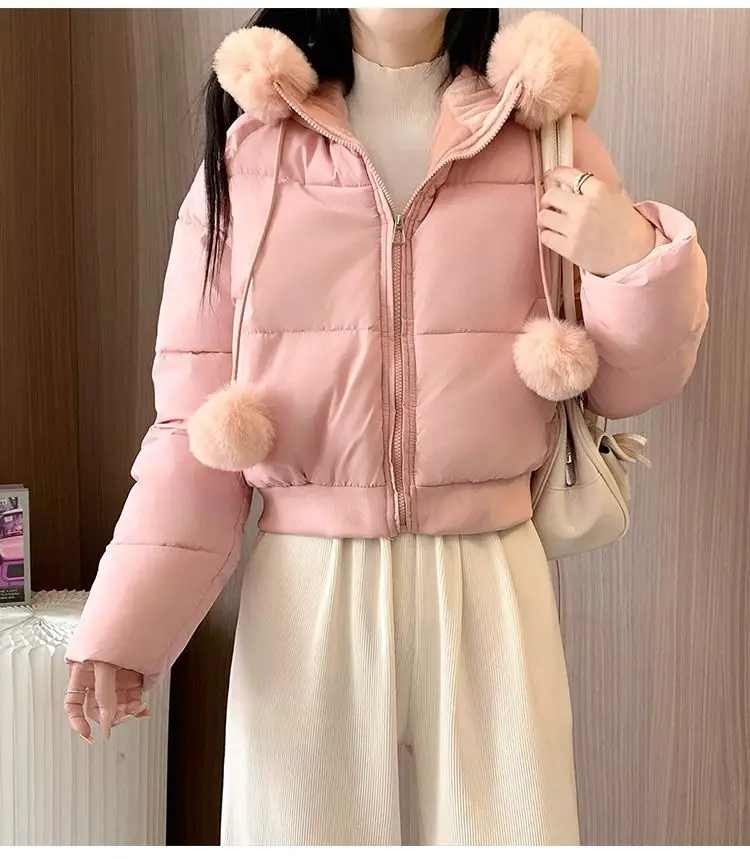 2027 Winter New High End Big Fur Collar Workwear Down Cotton Jacket Women's Fashion Short Thicken Cotton Female Parkas Coats