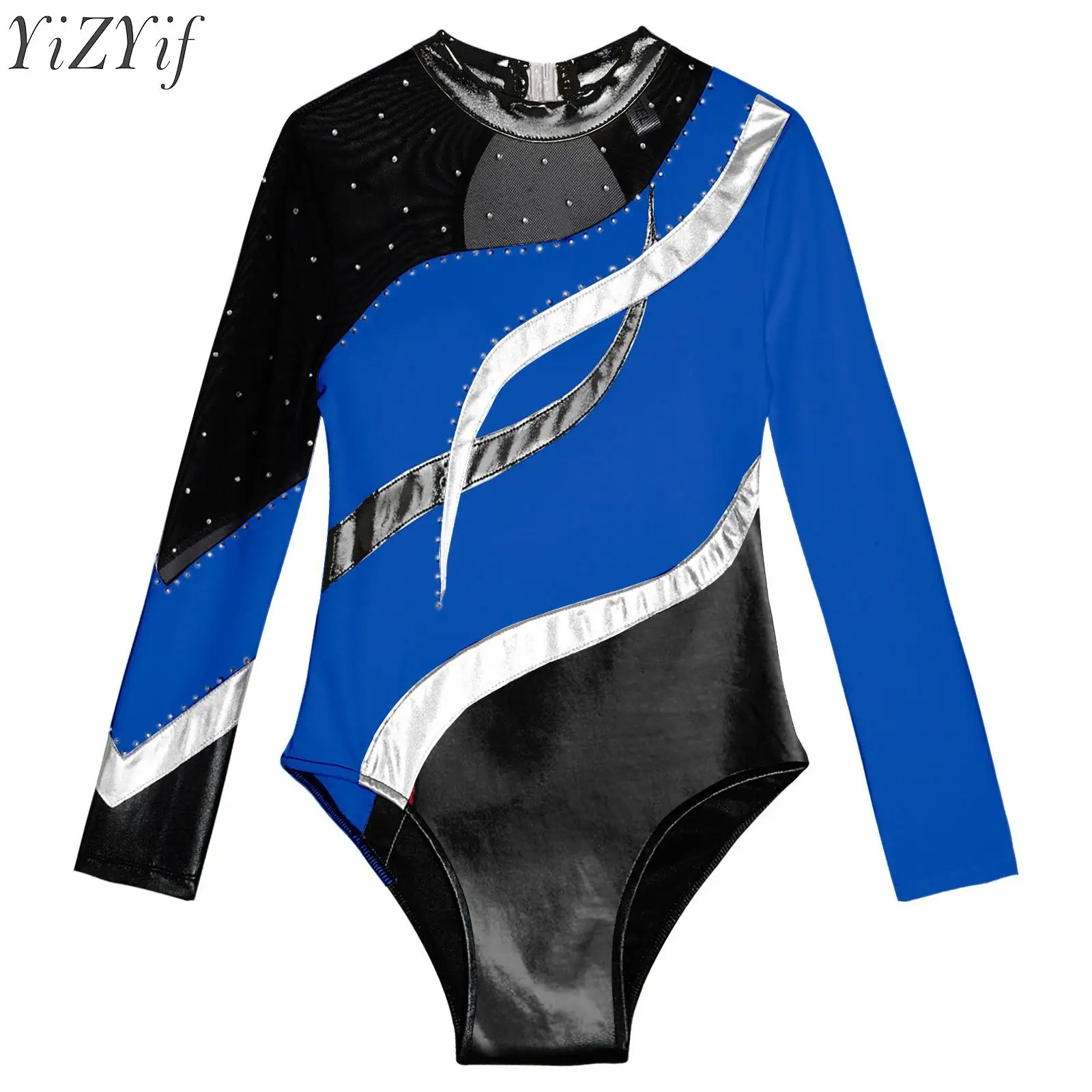 

Kids Girls Ballet Gymnastics Leotard Rhinestone Long Sleeves Sports Workout Bodysuit for Figure Ice Skating Stage Performance