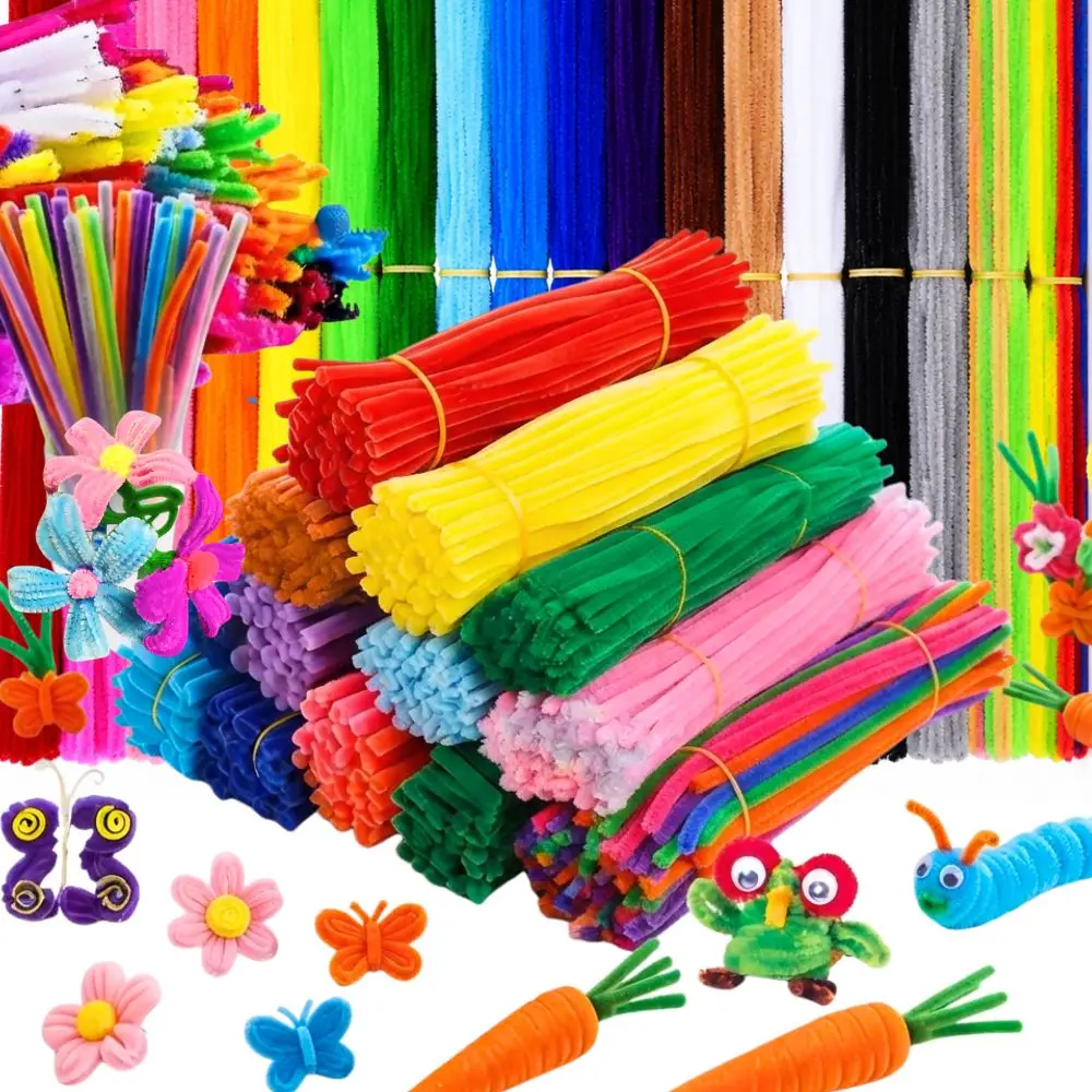 137/162pcs Random Color Chenille Stems Pipe Cleaners Reusable Fuzzy Twist Sticks for Kid Art DIY Handcraft Project Supplies YMY