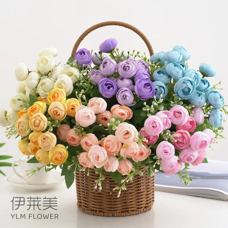 

Поддельные цветы 15, наложницы, маленькие чайные бутоны, свадебные аксессуары, букет, украшение для домашнего рабочего стола, реквизит для фотосъемки