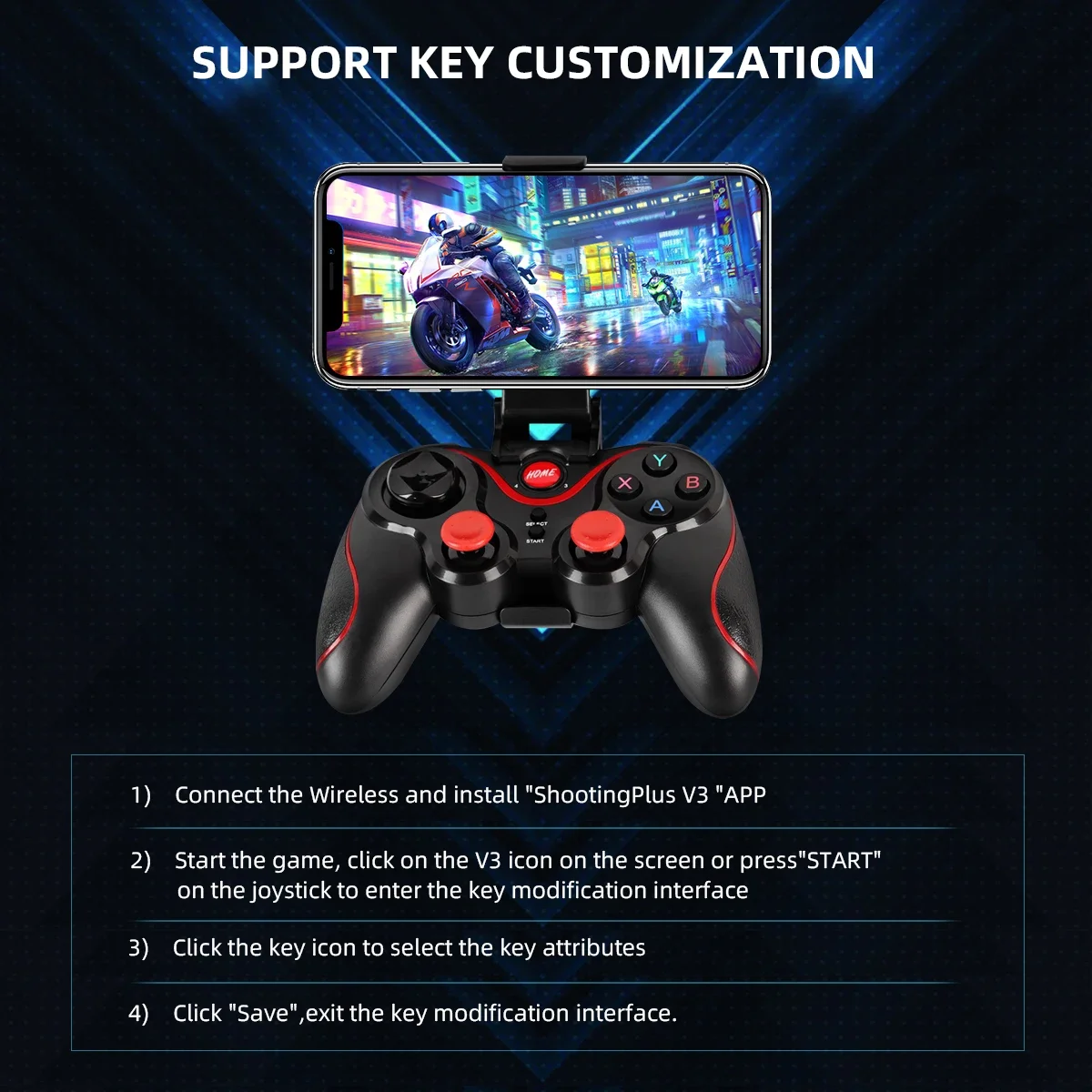 GAMINJA Wireless Bluetooth Game Controller For PC Mobile Phone TV BOX Computer Tablet Joystick Gamepad Joypad Holder