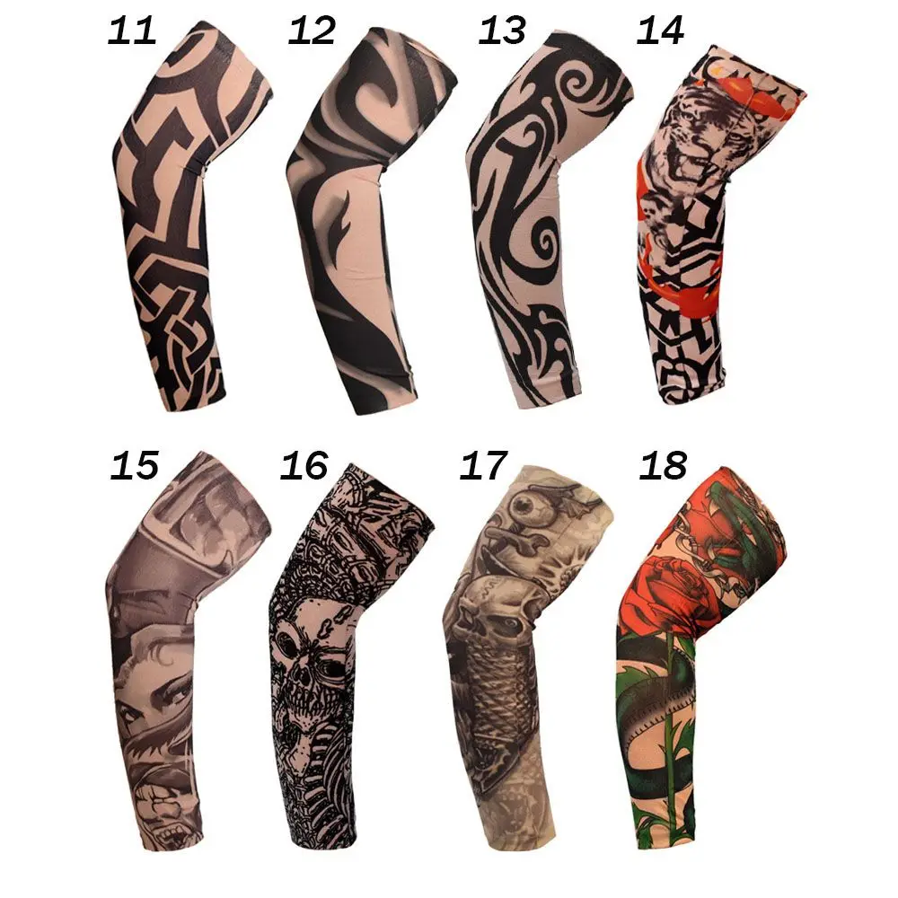 1Pcs New Flower Arm Tattoo Sleeves Seamless Outdoor Riding Sunscreen Arm Sleeves Sun Uv Protection Arm Warmers For Men Women