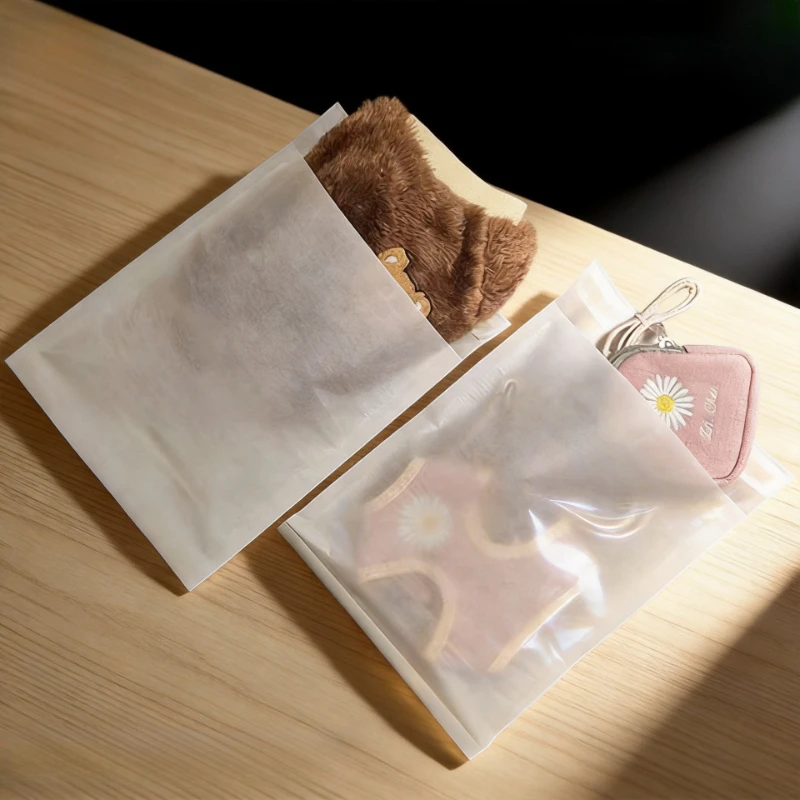 White Biodegradable Paper Bags Clothing Jewelry Semi Transparent Self-adhesive Envelope Paper Packet Express Packaging Bag