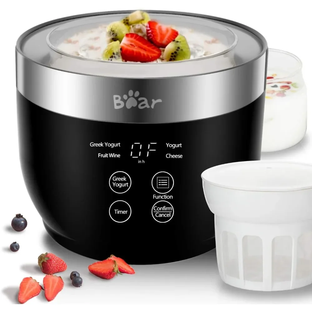 

Yogurt Maker, Strainer and Timer Control, Stainless Steel Inner Pot, Automatic Digital with 2 Glass Jars 1 Quart ，Fruit Wine