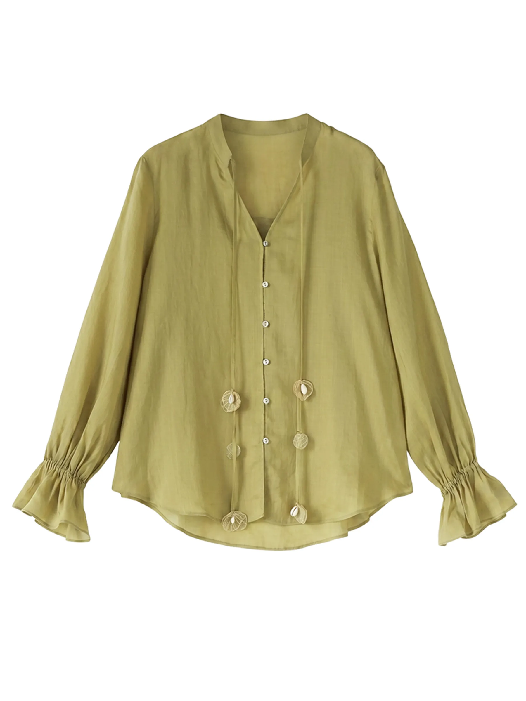 CHIC VEN Fashion Women Shirts Korean Solid Loose V-neck Long Sleeve Lace Up Blouses Thin Female Clothes Summer Autumn New 2026