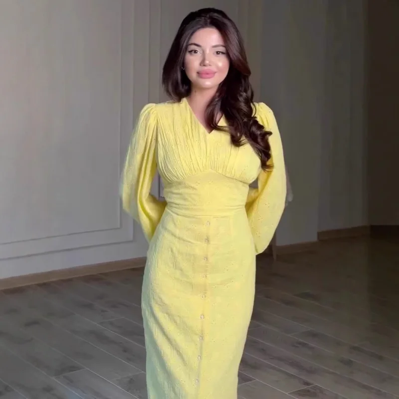 

2025Summer new style retro fresh sweet long-sleeve long dress comfortable women's dress