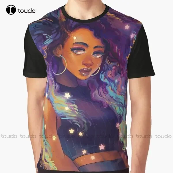 Nebula Graphic Stars Black Art T-Shirt Custom Aldult Teen Unisex Digital Printing Tee Shirts Custom Gift Xxs-5Xl Streetwear