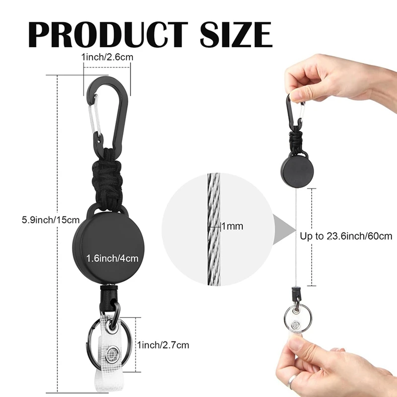 Smart-Retractable Keychain 4 Pack Heavy Duty Key Rings Retractable Lanyard Badge Holder With Steel Cord Carabiner ID Holder