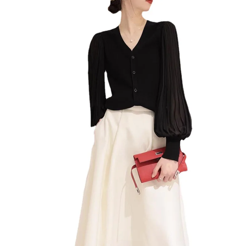 New Solid Color High Quality Tencel Mulberry Silk Knitted Summer Cardigan Women Silk Shirt Knit Blouse