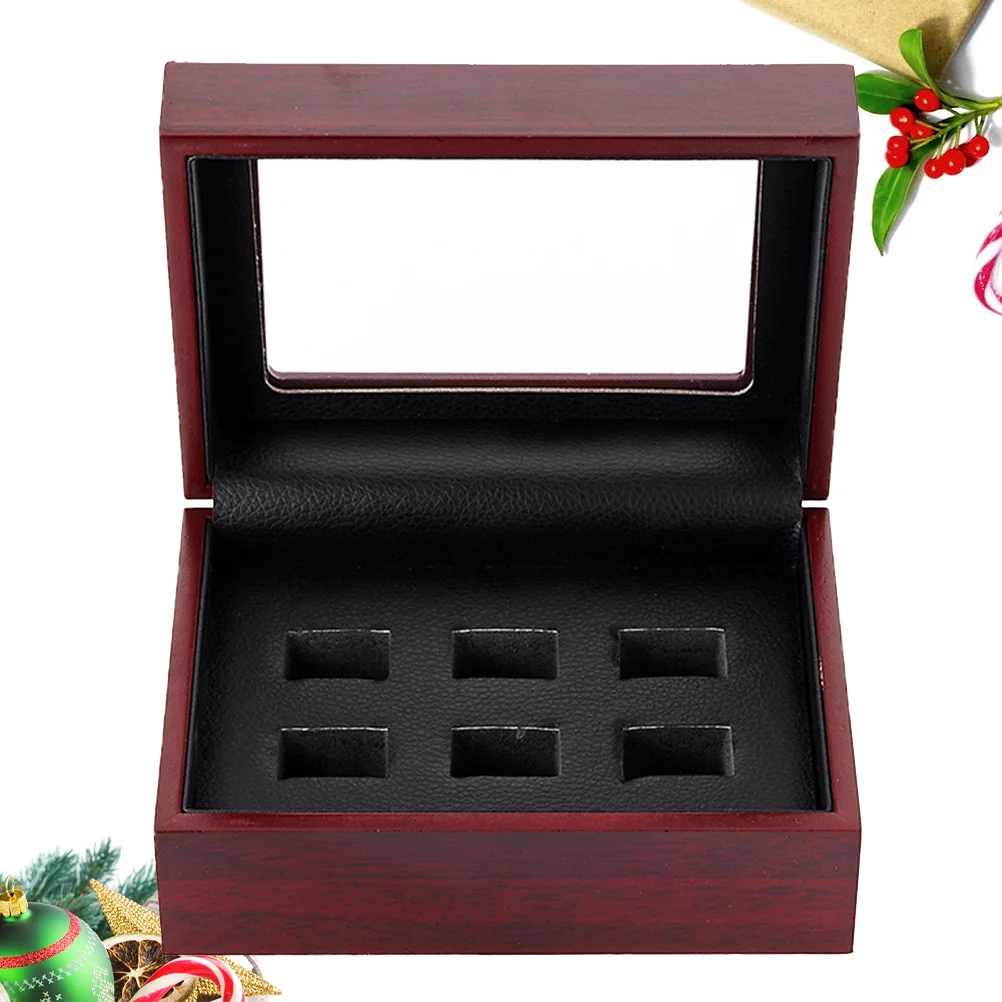 

6-отверстий коробка для хранения колец, деревянный чехол для ювелирных изделий в стиле ретро, винтажный органайзер для домашнего магазина, коробка для хранения колец, чехол для хранения