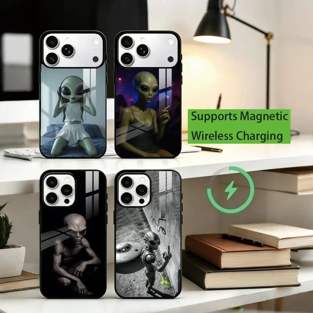 

Funny alien images Phone Case For iPhone17,16,15,14,13,12,11 Plus,Pro Supports Magnetic Wireless Charging