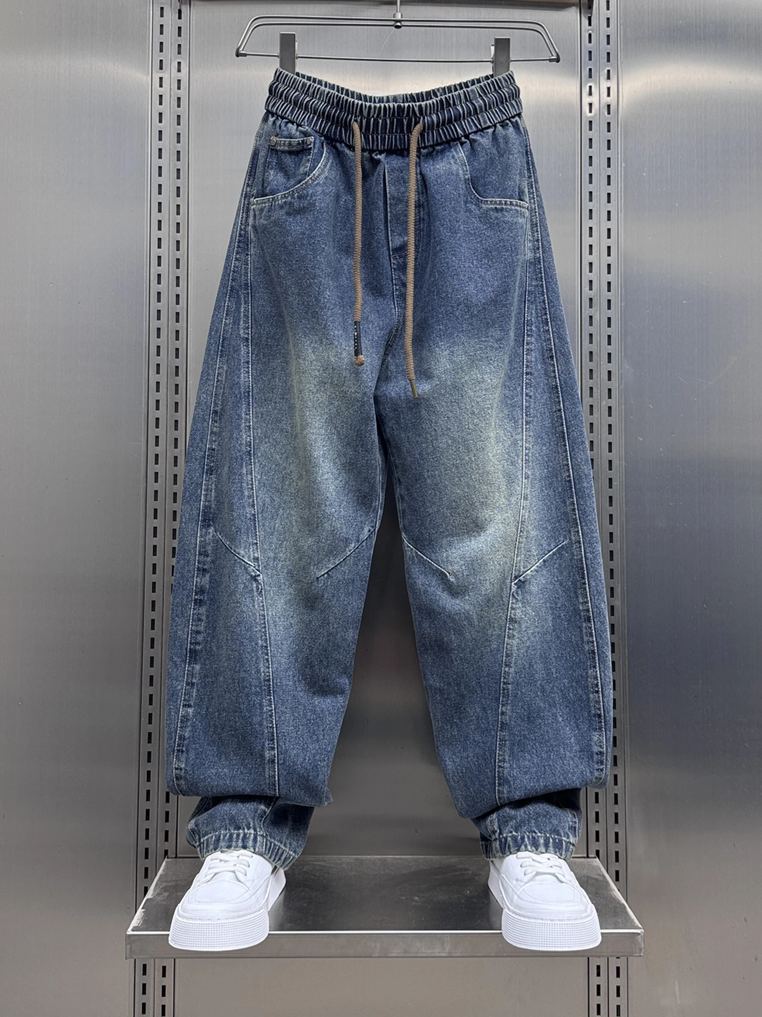 

Мужские джинсы в американском ретро-стиле, весна-осень, новинка, прямые брюки в уличном стиле, с дизайнерскими вставками и эффектом потертости