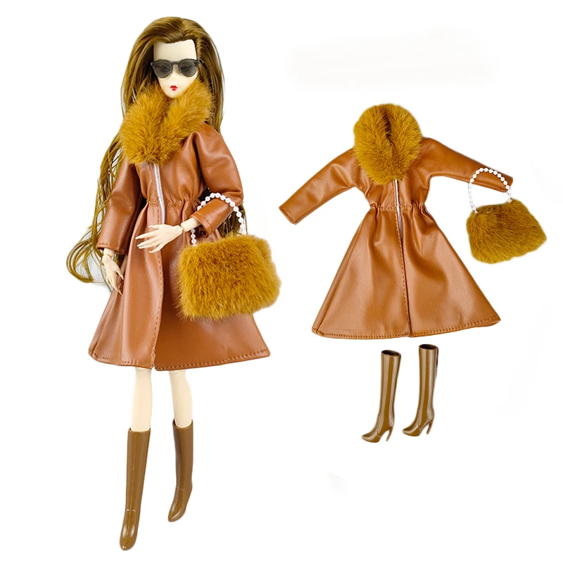 Fur Leather Fashion Doll Clothes Set For 11.5" Doll Outfits Coat Jacket Bag Boots 1/6 Dolls Accessories Kids Toys view 4