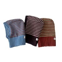2026 Winter England Trendy Fashion Children Baby Knit Hooded Scarf Caps Warm Stripe One Piece Hat Kids Accessories