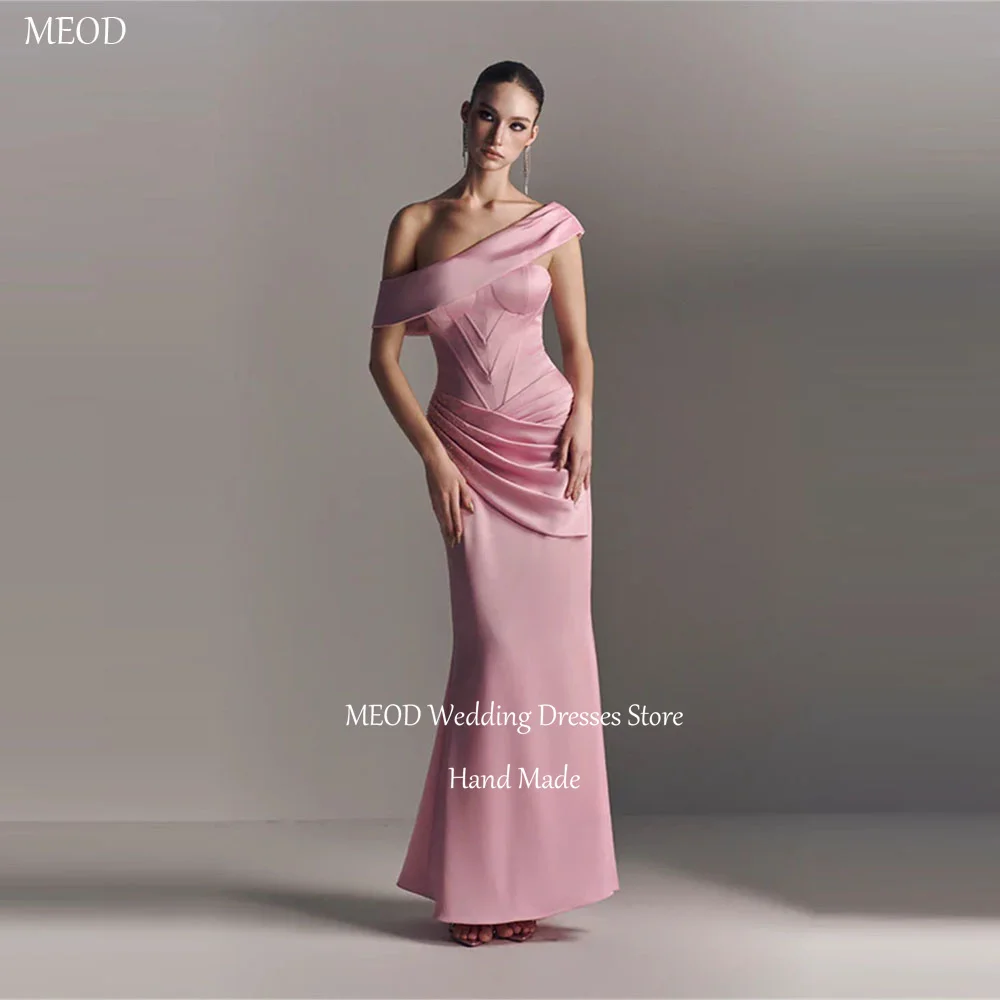 

MEOD Pink Satin Mermaid Evening Dresses Formal Scalloped Elegant Party Attire Off The Shoulder Floor Length Dress Customized