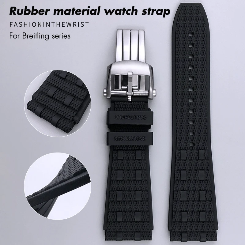 22mm 24mm High Quality Rubber Silicone Watchband Fit for Breitling CHRONOMAT B01 Black Blue Brown Sports Waterproof Watch Strap