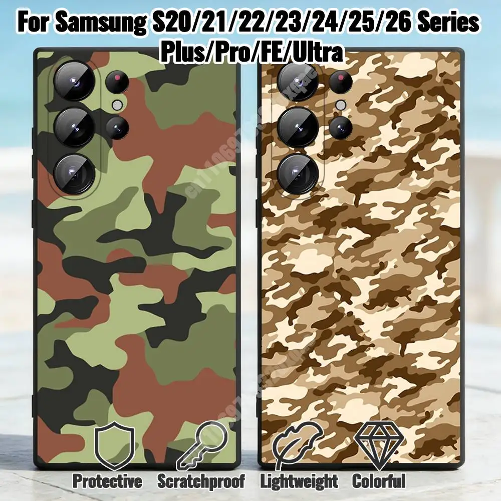 Military Camouflage Pattern Phone Case for Samsung Galaxy S30 26 25 Ultra Plus S24 23 22 FE Lite S21 20 TPU Cover