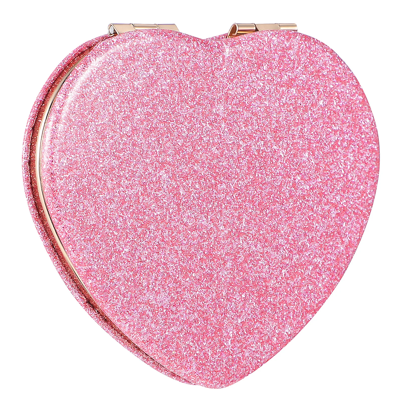 Espelho de maquiagem dobrável em forma de coração dupla face ampliação compacto portátil bolsa espelho viagem essencial espelhos compactos