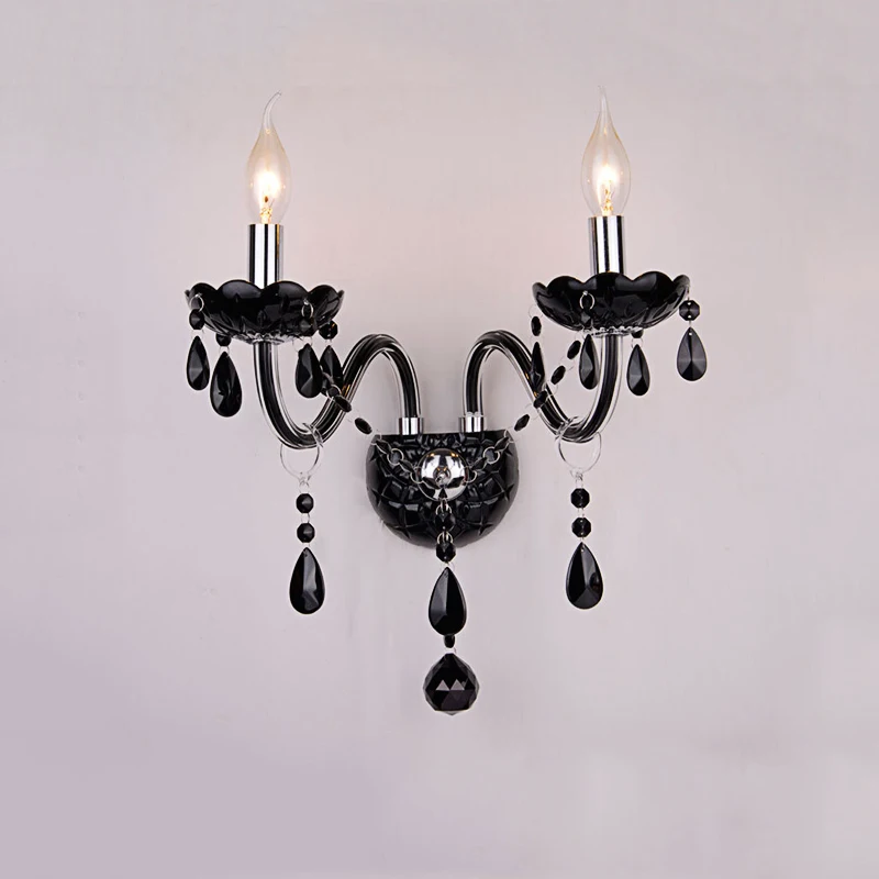 European Style Black Crystal E14 Wall Sconce American Villa Hotel Corridor Glass Wall Lamp Living Room Bedroom Bedside Led Light