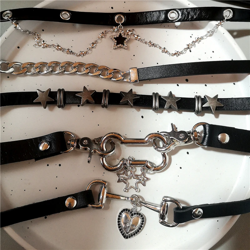 Punk Y2K Vintage Charme Grunge Anhänger PU Leder Sexy Choker Halsketten Für Frauen Spice Girls Goth Schmuck Zubehör Geschenk