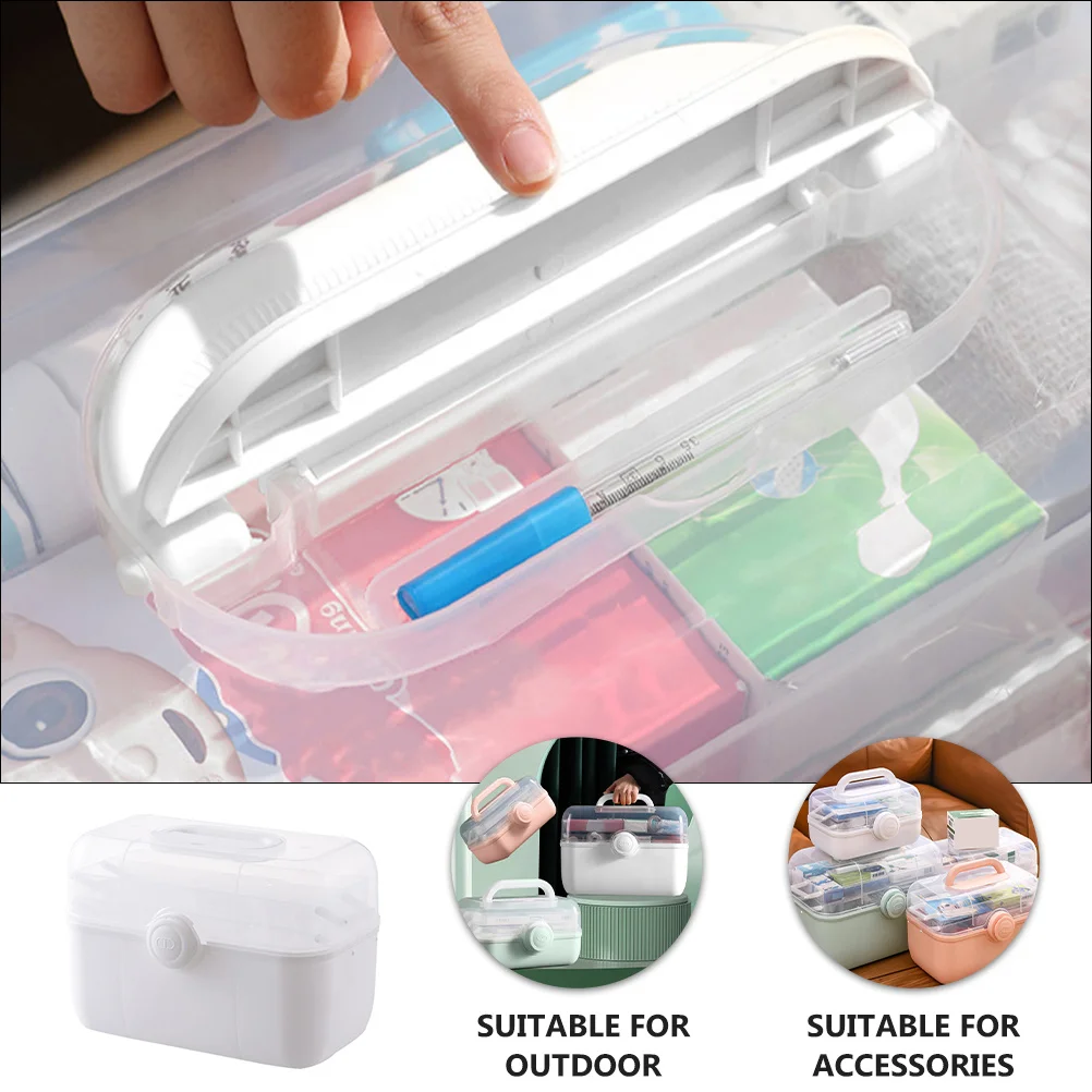 

Multifunctional Medicine Box Desktop Storage Case First Aid Kit Organizer with Transparent Cover for Home and Outdoor Use