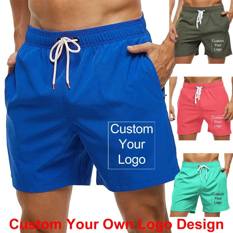 Men\'s Custom Logo Beach Shorts Fashion Quick Drying Short Pants Gym Swimming Trunks Summer Casual Surfing Shorts Male