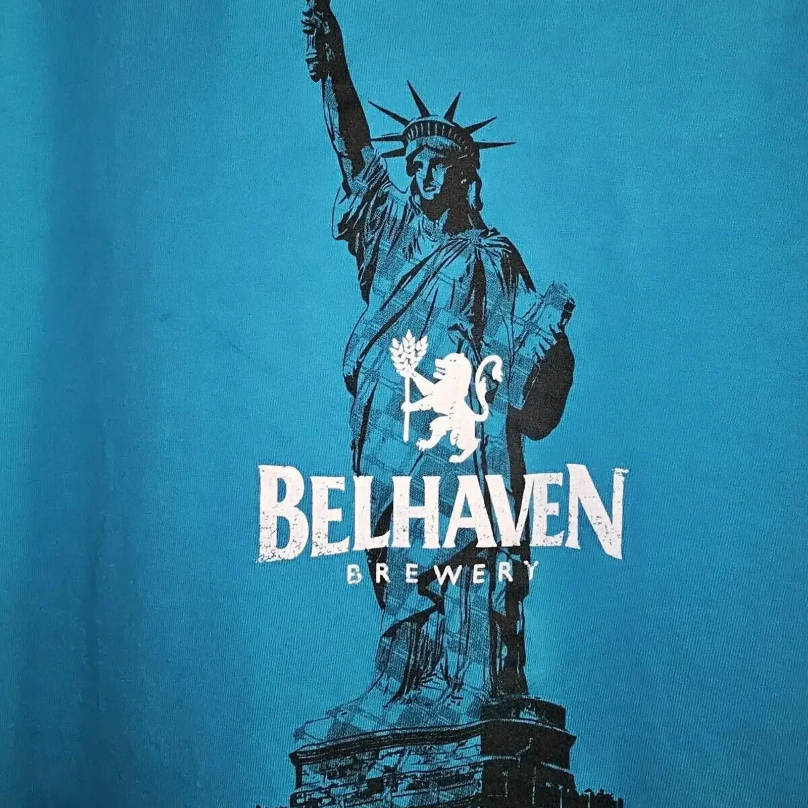 

Belhaven Brewery Scotland NYC Большая мужская синяя футболка с двусторонним логотипом винтажная стильная растянутая слегка мужская футболка унисекс