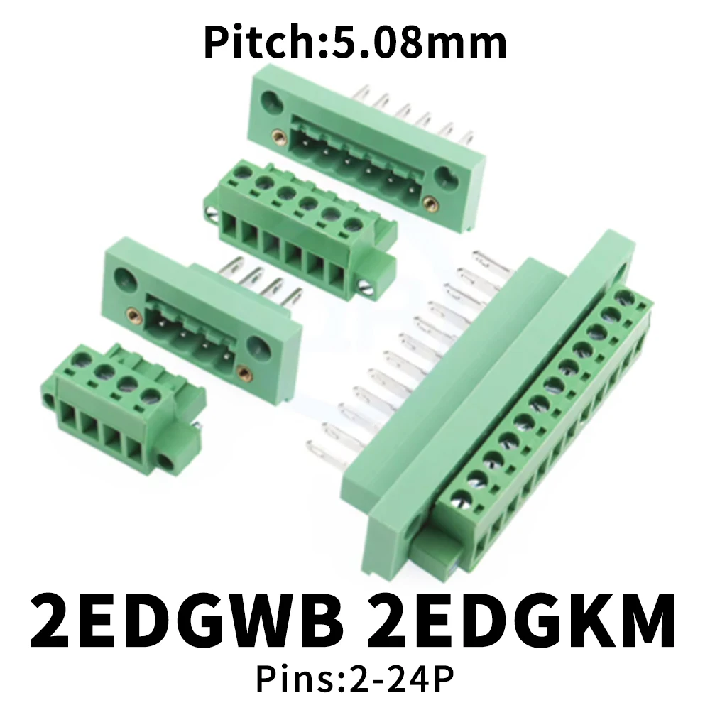 (5 Sets) KF 2EDGWB + 2EDGKM 5.08mm Through Wall Plug Terminal Block 15EDGWB 5.08 PCB Soldered Connector with Fixed Panel 2~24P