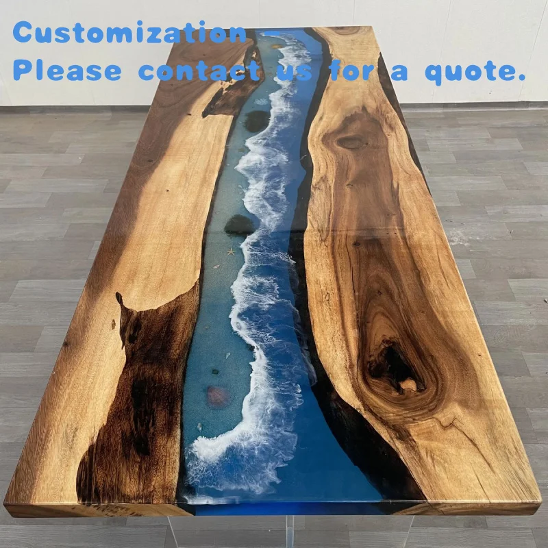 

custom.Elegant Customized Modern Design Handmade Dining Table Live River Design Epoxy Resin Table Ocean Wave Design