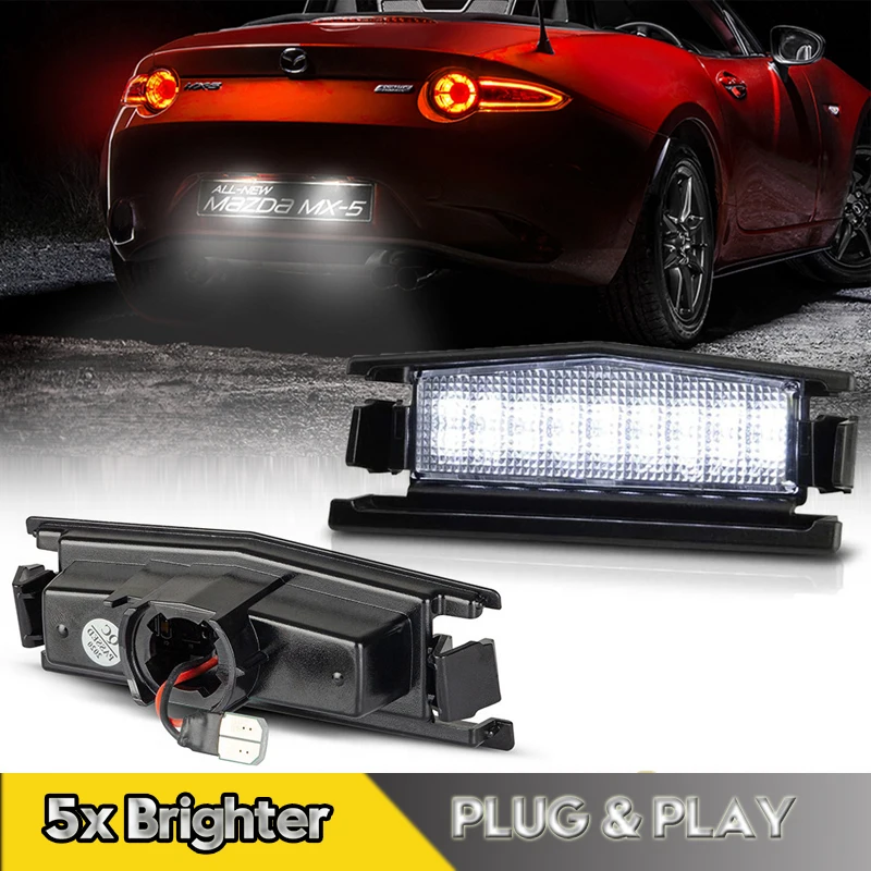 

2Pcs No Error LED Number License Plate Lights Lamps For Mazda Mx-5 Miata Mazda 2 Harchback 2015-2021 6000K White Car Accessories