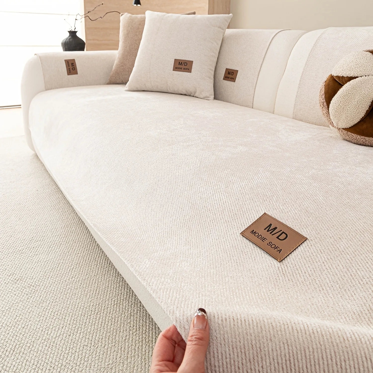 Garngefärbter Twill-Chenille-Sofabezug mit PU-Etikett, Universeller Rutschfester Haustierfreundlicher Couch-Sitzbezug Sofatuch für Alle Jahreszeiten – Detail 11
