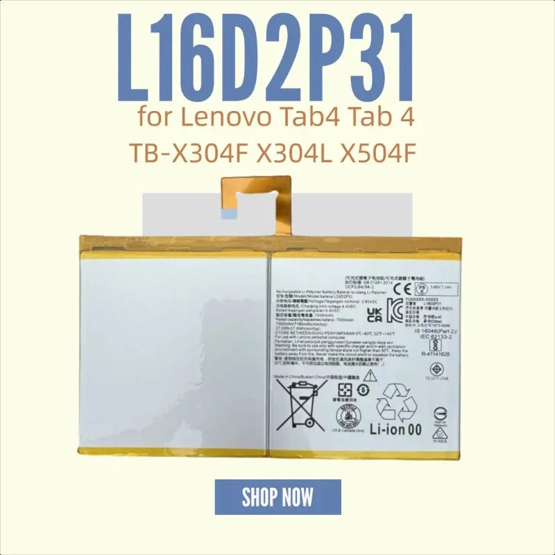 

Brand New 3.85V 7000mAh L16D2P31 for Lenovo Tab4 Tab 4 TB-X304F X304L X504F Replacement Tablet Battery