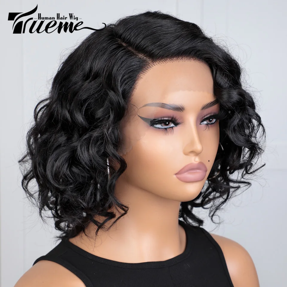 Trueme Bouncy Curly Bob Wig Lace Front Human Hair Wigs For Women Colored Water Wave Brazilian Transparent Lace Human Hair Wig