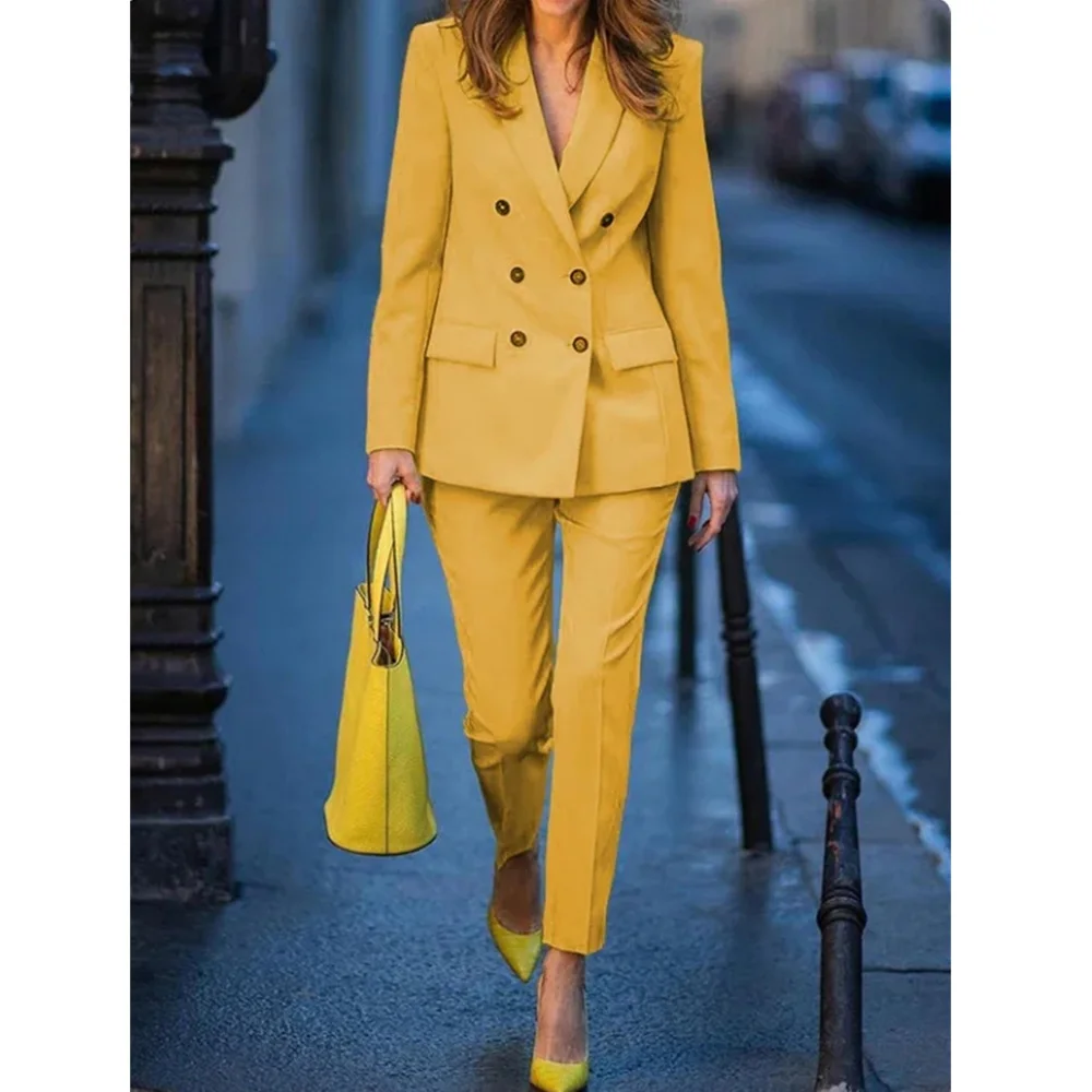 Women Suit Set Luxury Notched Lapel Blazer Elegant Long Sleeves Top + Pencil Pants Office Lady Matching Sets ropa para mujer