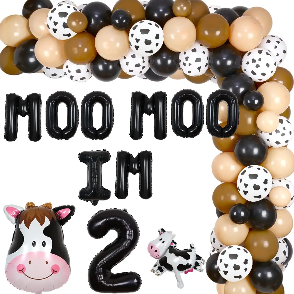 

Cow Balloon Garland Kit with Moo Moo Im 2 Foil Balloon, Farm Animal, 2 Birthday Party Supplies, Boy, 2nd Birthday