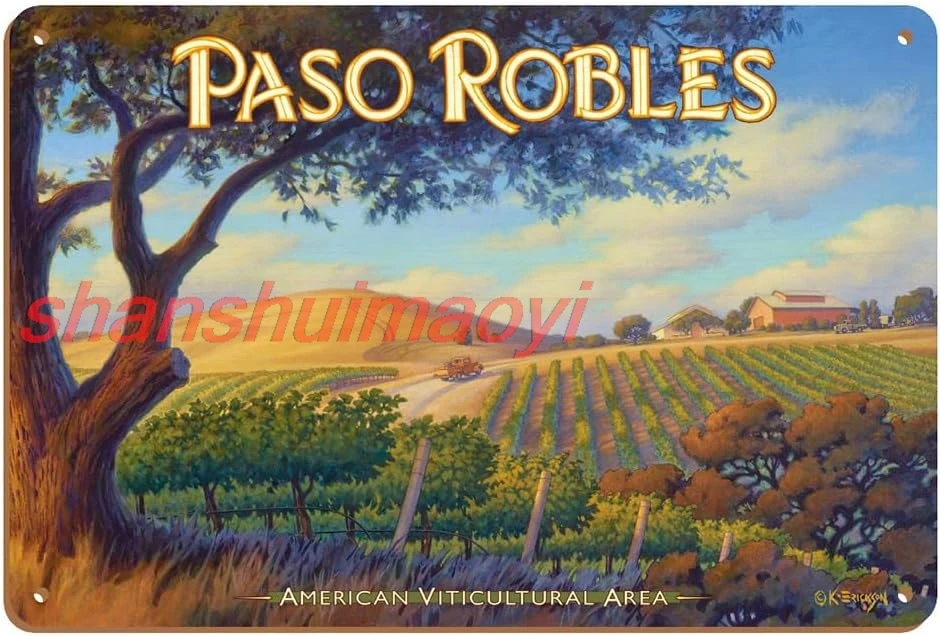 Paso Robles Wineries - San Luis Obispo - California Vineyards Wine Country Art by Kerne Erickson - 8 x 12 inch Vintage Wood SHAN