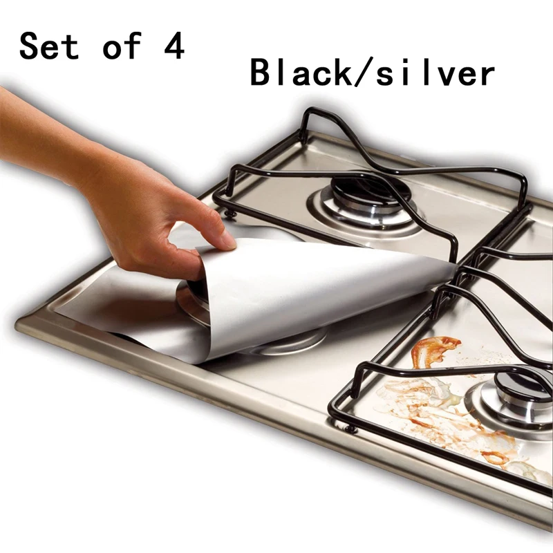 4pcs Square Gas Hob Burner Cooker Protector Washable Heat Resistant Reusable Non Stick Easy Clean Anti Fouling Pad