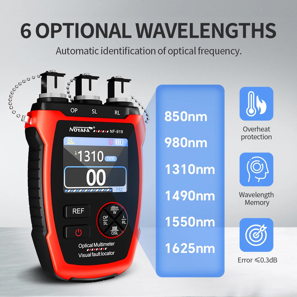 NOYAFA-Mini medidor de potencia óptica NF-919, localizador Visual de fallas, prueba de Cable de red OPM/REF -70 ~ + 9dbm SC/FC/ST, Puerto Universal