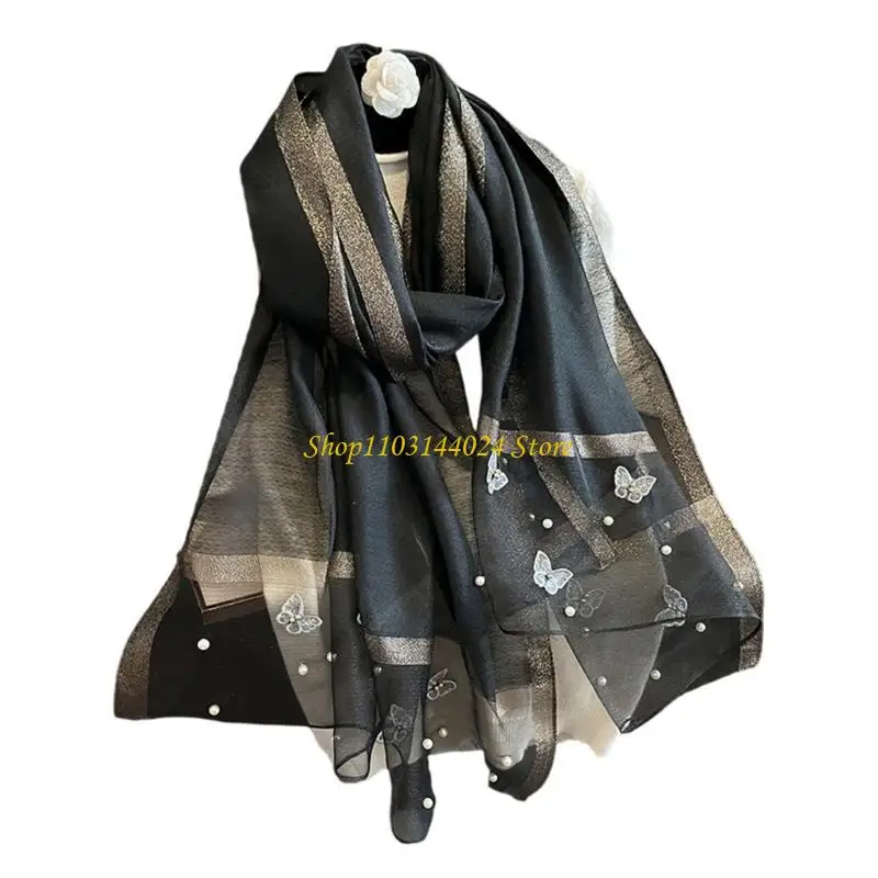 

N5KE Butterfly Design Embroidered Polyester Shawl Lightweight Stole