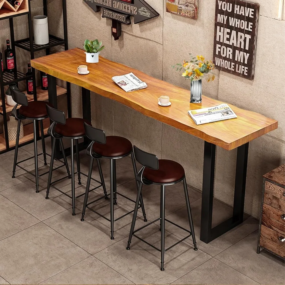 

«Узкий барный стол — массив дерева с металлическими ножками, современный высокий обеденный стол для кухни/прихожей»