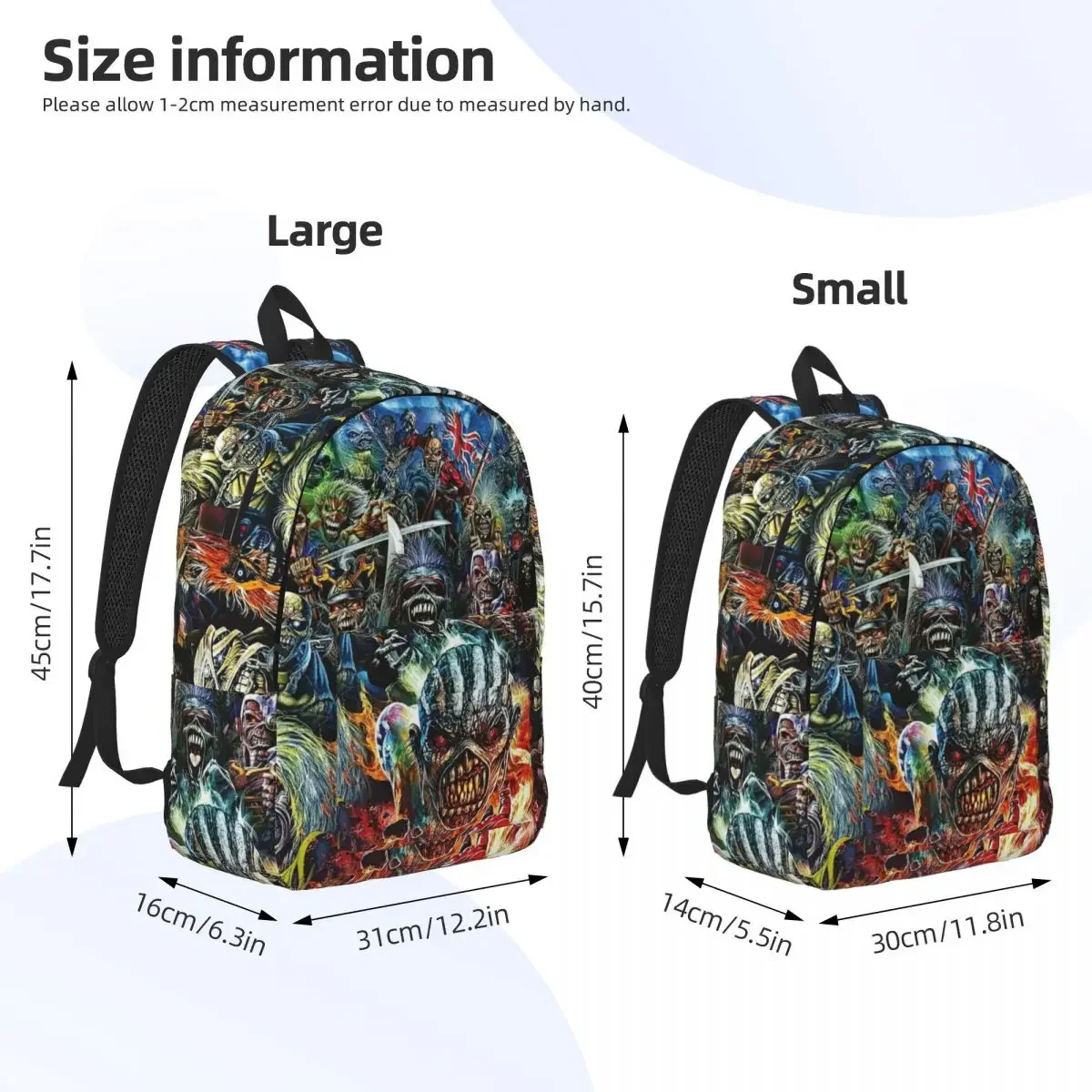 Iron Maidens Music Rock Backpack for Men Women Fashion Student Hiking Travel Daypack College Shoulder Bag Durable