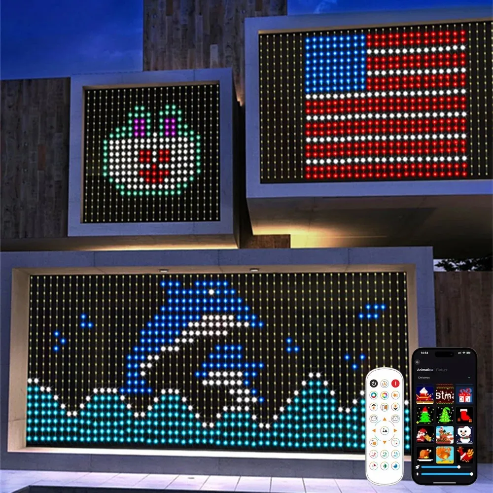 

Умные светодиодные гирлянды-шторы, RGB+IC с изменением цвета, 400 светодиодов, динамические гирлянды DIY, управление через приложение, для декора окон, вечеринок