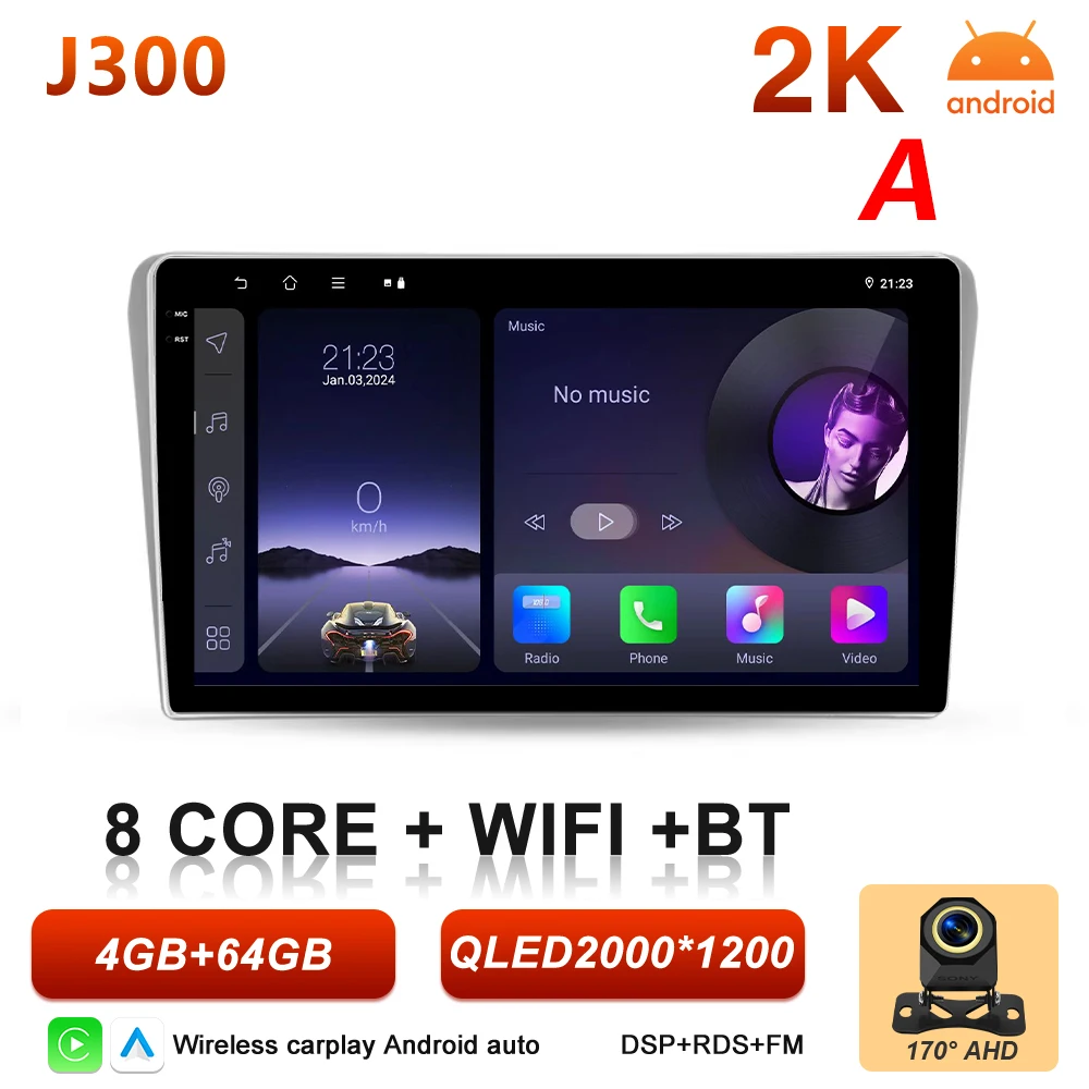 Android 16 autoradio voor Toyota Avensis T25 T250 2003 - 2009 multimediaspeler autoradio BT Carplay Auto GPS stereo DSP scherm