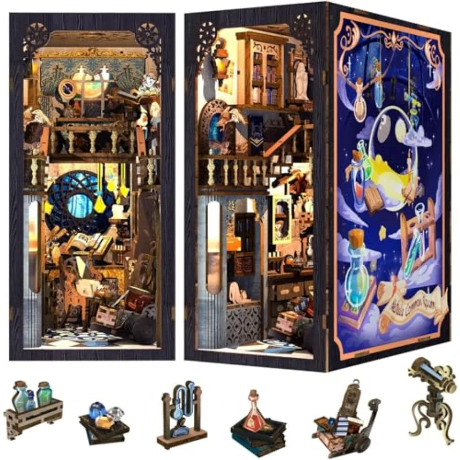 

Набор для создания книжного уголка: 3D-пазлы из дерева для взрослых, волшебная миниатюрная книжная полка, декор для полок, декоративные подставки для книг, миниатюрный домик