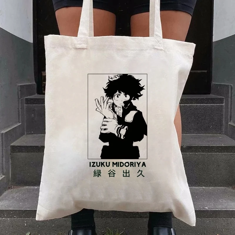 My Hero Academia Midoriya Izuku Bakugou Shopping Bags Canvas Tote Bag Mom Reusable Cloth Harajuku Bag Handbag Shoulder Bag