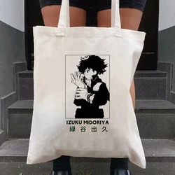 My Hero Academia Midoriya Izuku Bakugou Shopping Bags Canvas Tote Bag Mom Reusable Cloth  Harajuku Bag Handbag Shoulder Bag