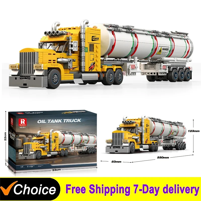 Reobrix 841 Technical Oil Tanker Trailer Building Blocks American Conventional Truck Model Bricks Desktop Display Toys Boys Gift