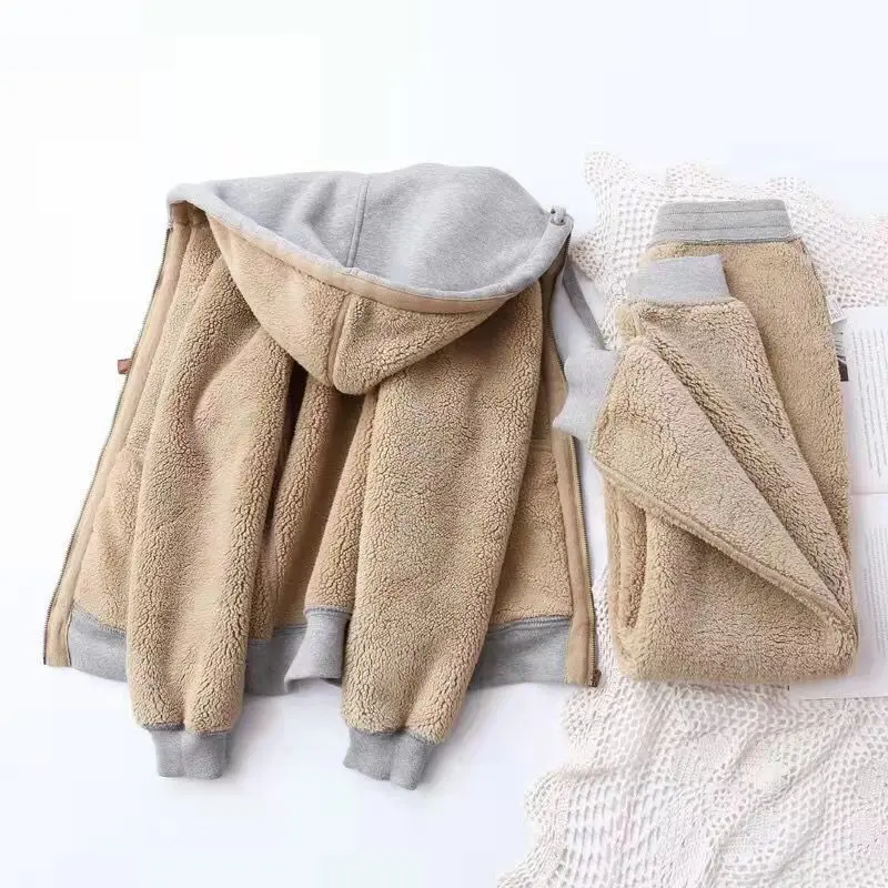 Casual Fashion Sweater Suit Women\'s Warm Autumn and Winter Artificial Wool Thick Sportswear Women\'s Winter Two-piece Suit